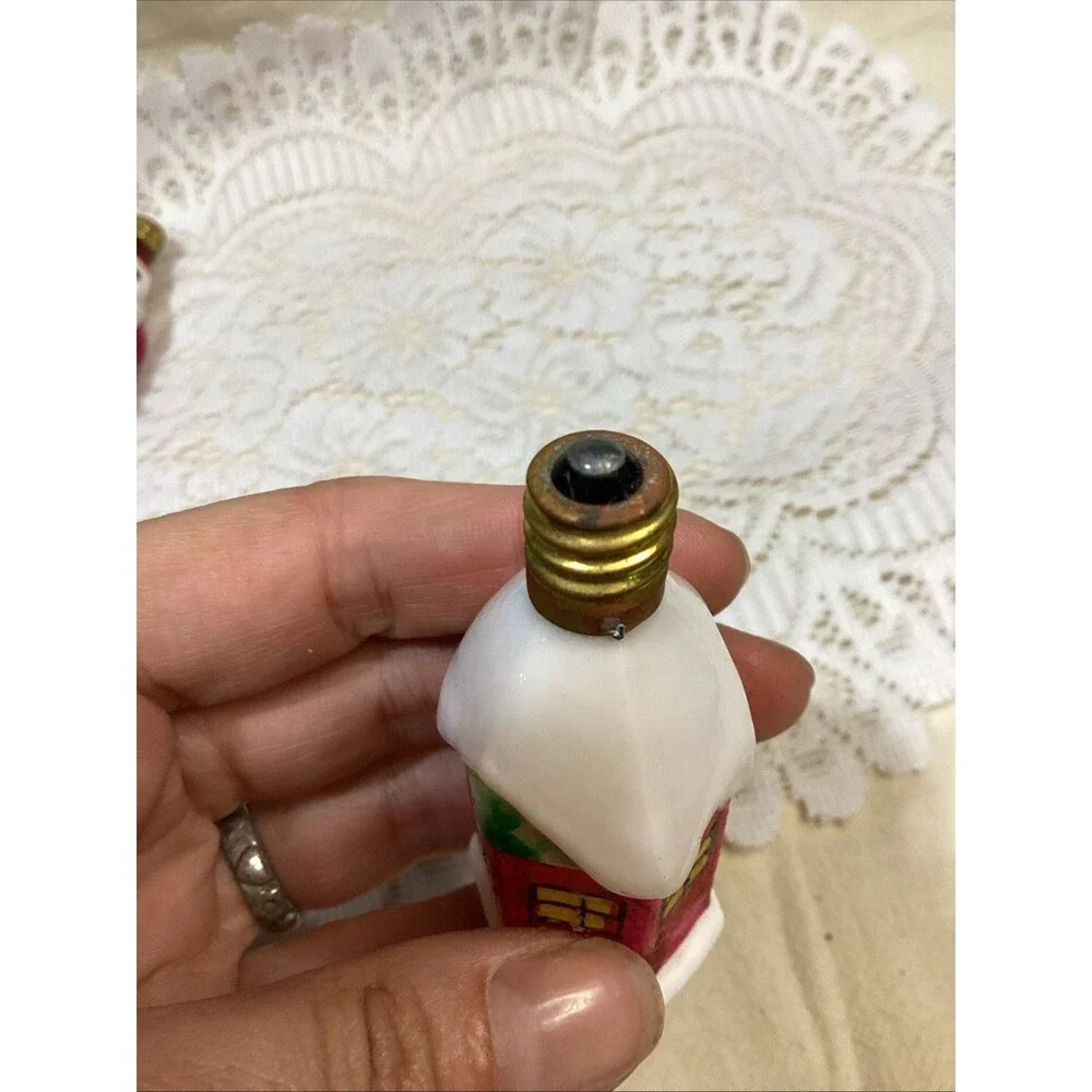 Antique Figural Milk Glass Santa Claus & Mini House Light Bulb Untested Japan